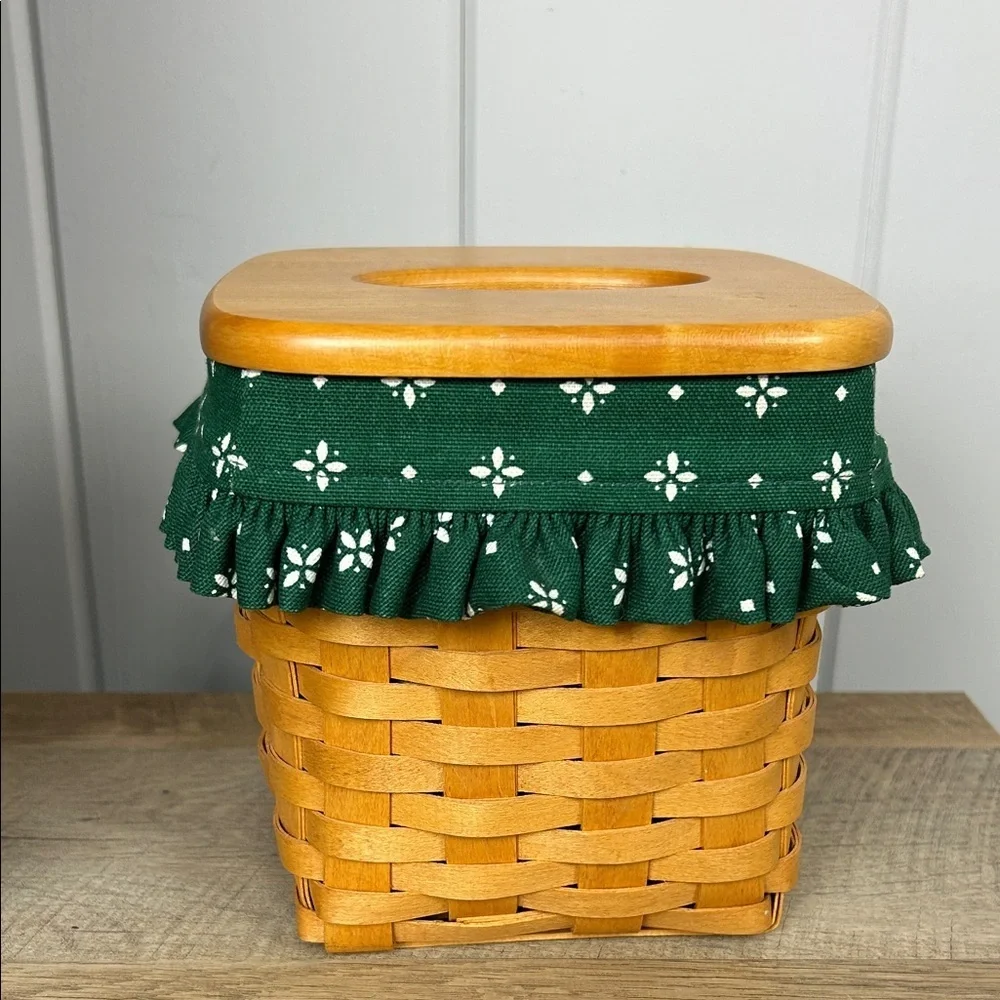 Longaberger Basket with Green Patterned Liner